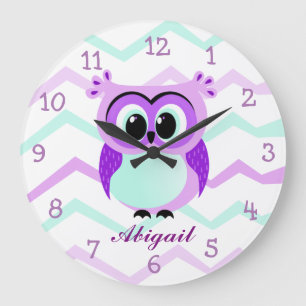 Grande Horloge Ronde Bande dessinée pourpre et lilas de hibou de bébé
