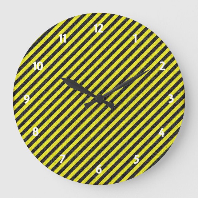 Grande Horloge Ronde Bandes diagonales minces en noir et jaune (Recto)