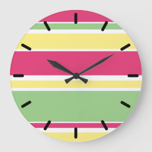 Grande Horloge Ronde Bandes roses, vertes et jaunes