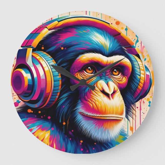 Grande Horloge Ronde Banksy DJ Monkey Gorilla Chimp (Recto)