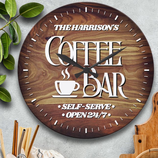 Grande Horloge Ronde Bar à café familial personnalisé (Créateur téléchargé)