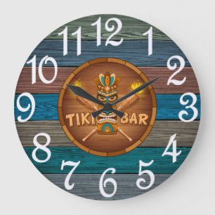 Grande Horloge Ronde Bar Tiki Turquoise