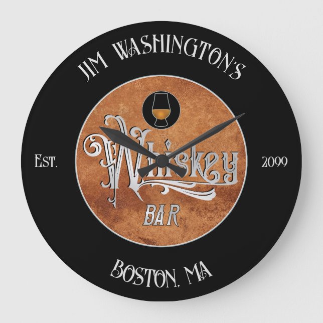 Grande Horloge Ronde Bar Whiskey de script élégant (Recto)