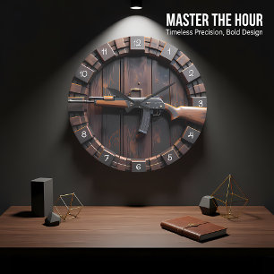 Grande Horloge Ronde Baril de fusil tactique en bois