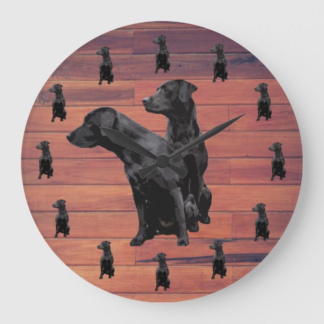 Grande Horloge Ronde Barre Bois Rustique Noir Labrador Rétriever Grand (Recto)