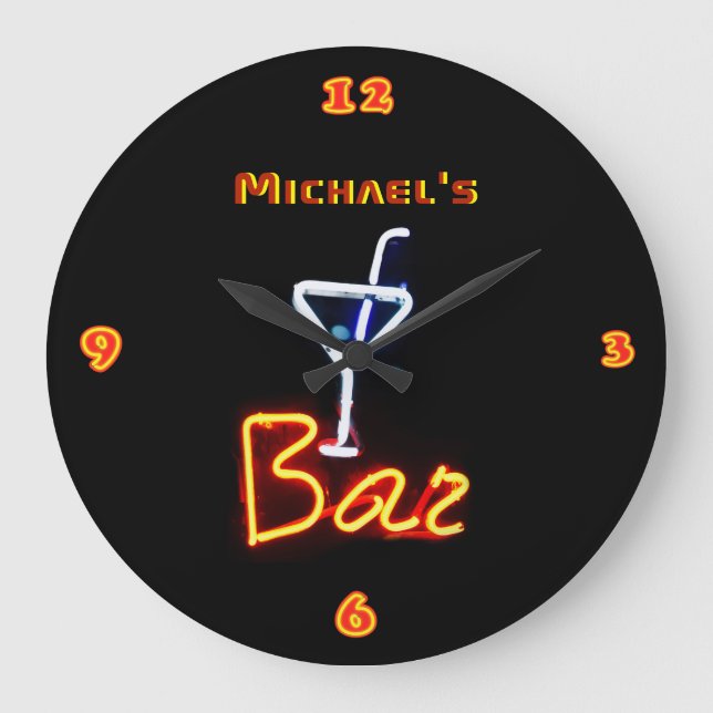 Grande Horloge Ronde BARRE Lumière Neon SIGNE PERSONNALISÉ ManCave (Recto)