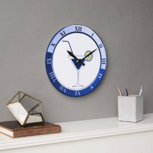 Grande Horloge Ronde Barre Martini Bleu et Blanc