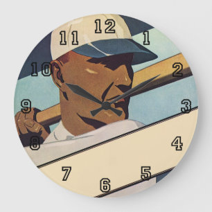 Grande Horloge Ronde Base-ball vintage, art stylisé de batteur