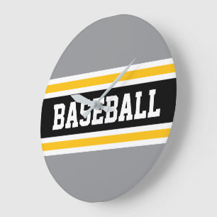 Grande Horloge Ronde BASEBALL Blanc Noir Gris Orange Bandes de course
