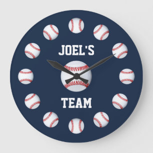 Grande Horloge Ronde Baseball Bourgogne Premium Couleur complète