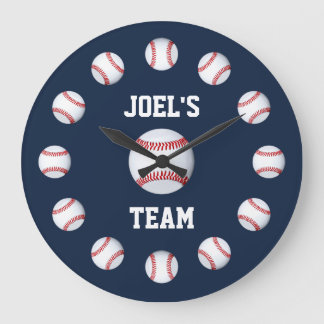 Grande Horloge Ronde Baseball Bourgogne Premium Couleur complète
