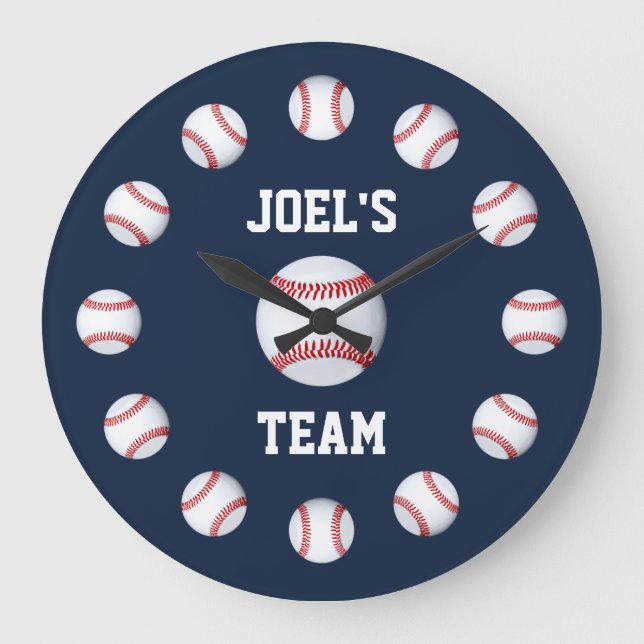Grande Horloge Ronde Baseball Bourgogne Premium Couleur complète (Recto)