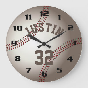 Grande Horloge Ronde Baseball Réaliste ajoutez votre propre nom et numé