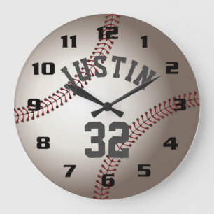 Grande Horloge Ronde Baseball réaliste ajoutez votre propre nom et numé