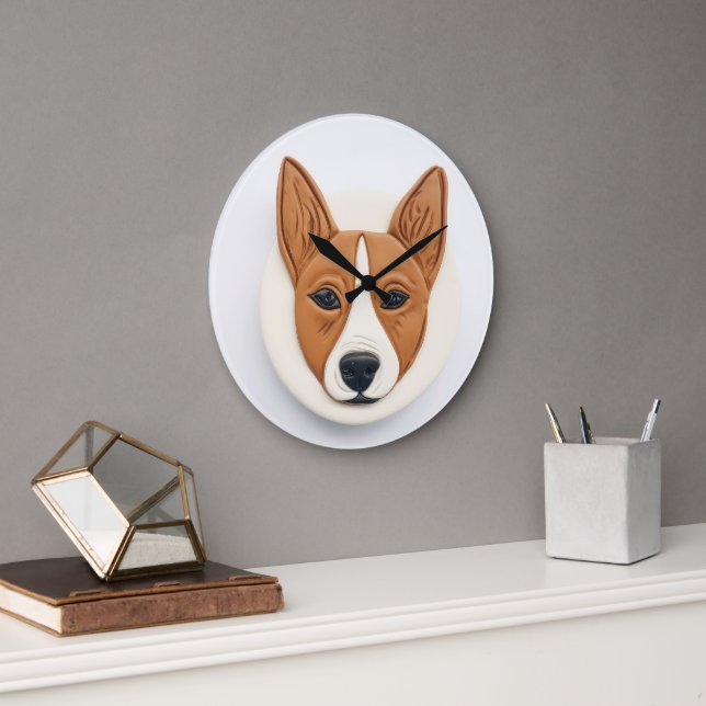 Grande Horloge Ronde Basenji Chien 3D Inspiré (Bureau)