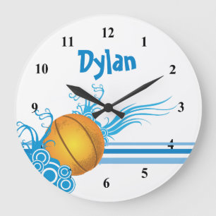 Grande Horloge Ronde Basketball Ball Sports Jeu Nom personnalisé