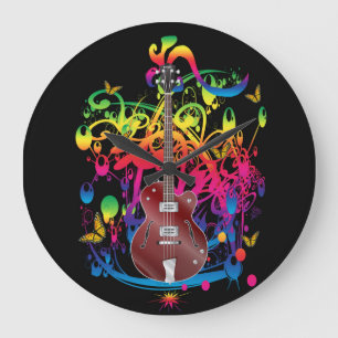 Grande Horloge Ronde Basse guitare couleur splash