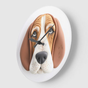 Grande Horloge Ronde Basset Hound Chien Inspiré 3D