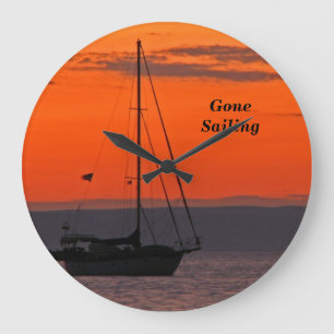 Grande Horloge Ronde Bateau à voile à Sunset Clock, Orange Sky