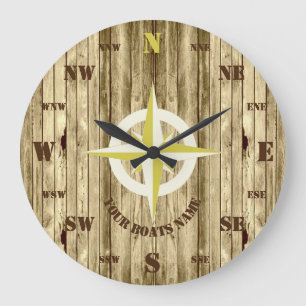 Grande Horloge Ronde Bateau en bois boussole