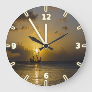 Grande Horloge Ronde Bateau Moderne Adorable Au Coucher Du Soleil