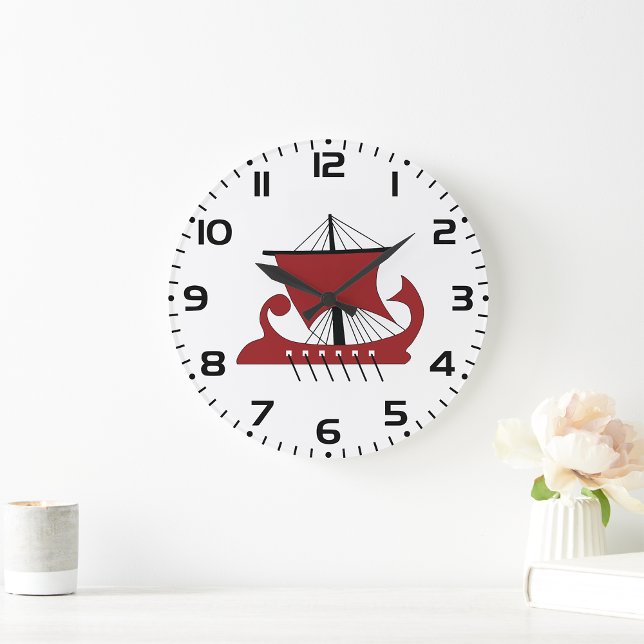 Grande Horloge Ronde Bateau Viking Longship Silhouette Drakkar (Créateur téléchargé)