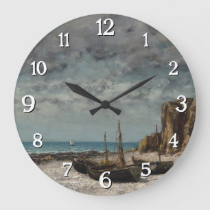 Grande Horloge Ronde Bateaux sur une plage, Étretat - Gustave Courbet