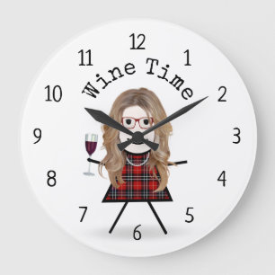 Grande Horloge Ronde Bâtonnet fille avec verre à vin