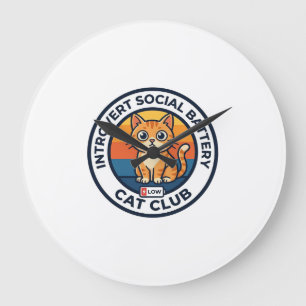 Grande Horloge Ronde Batterie sociale d'introverti Chat Mignon Kitty De