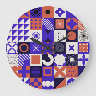 Grande Horloge Ronde Bauhaus moderne : Motif géométrique audacieux.