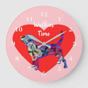 Grande Horloge Ronde Beagle Hound Chien Saint Valentin Coeur rose