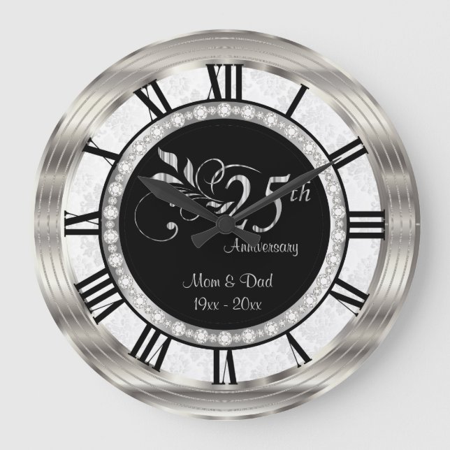 Grande Horloge Ronde Beau 25ème anniversaire de diamant d'argent (Recto)
