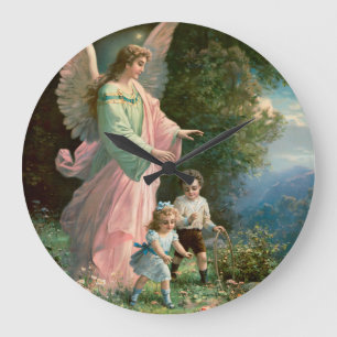 Grande Horloge Ronde Beau Ange Gardien Garder les enfants