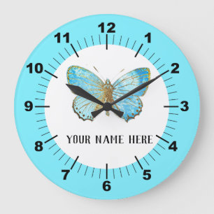 Grande Horloge Ronde Beau Papillon Bleu