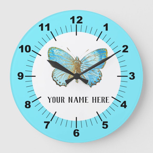 Grande Horloge Ronde Beau Papillon Bleu (Recto)
