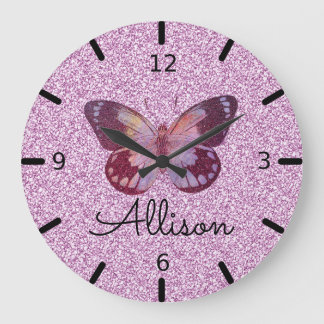 Grande Horloge Ronde Beau Papillon pourpre personnalisé