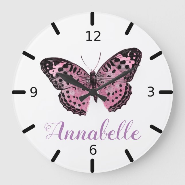 Grande Horloge Ronde Beau Papillon violet (Recto)