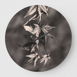 Grande Horloge Ronde Beau Portrait japonais Feuille d'érable Sepia