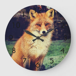 Grande Horloge Ronde Beau Renard Rouge
