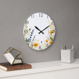 Grande Horloge Ronde Beauté Dainty : Fleur sauvage Willown Et Herbes,