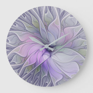 Grande Horloge Ronde Beauté Époustouflante Art Abstrait Moderne Fleur F
