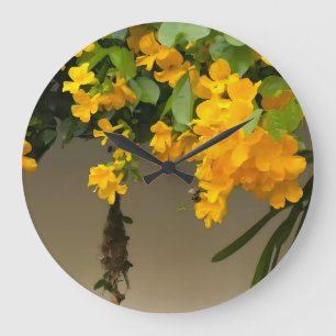 Grande Horloge Ronde Beauté Fleur Dorée