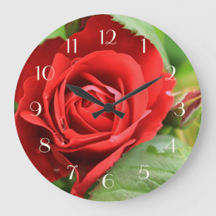 Grande Horloge Ronde Beautiful Red Rose Flower