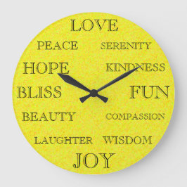 Grande Horloge Ronde Beaux Mots Inspirationnels Design Jaune