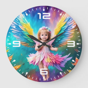 Grande Horloge Ronde Bébé Bébé Ange ailes Art-38424