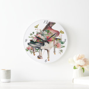 Grande Horloge Ronde Bébé blanc Grand Piano aquarelle