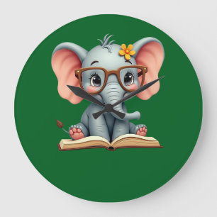 Grande Horloge Ronde Bébé éléphant sage