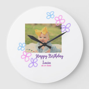 Grande Horloge Ronde Bébé enfants 1er anniversaire ajouter le nom date 