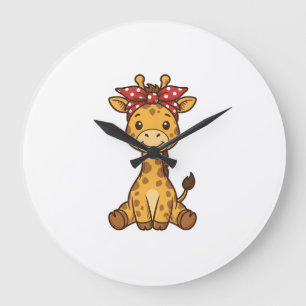 Grande Horloge Ronde Bébé girafe mignon avec noeud papillon Design vect