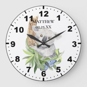 Grande Horloge Ronde Bébé koala pour chambre de garçon